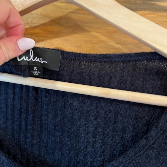 Lulus Too Cute Navy Blue Knit Tie-Sleeve Skater Dress - Picture 4 of 4